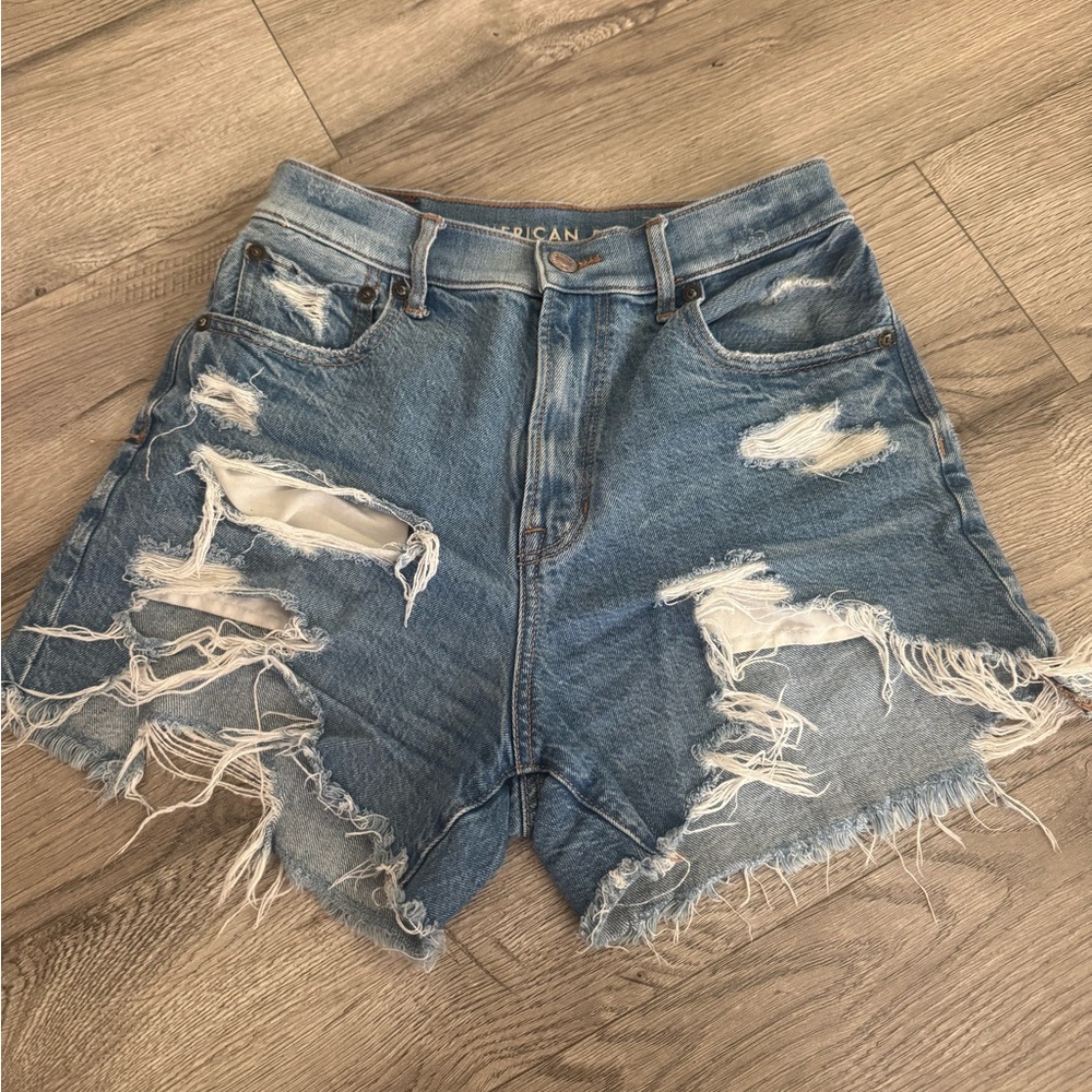 American Eagle Outfitters Blue Distressed Jean Shorts